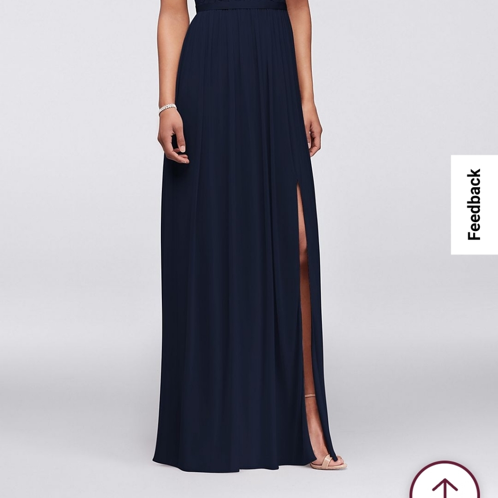 Navy Blue Lace One Shoulder Bridesmaid Dress - Picture 2 of 4